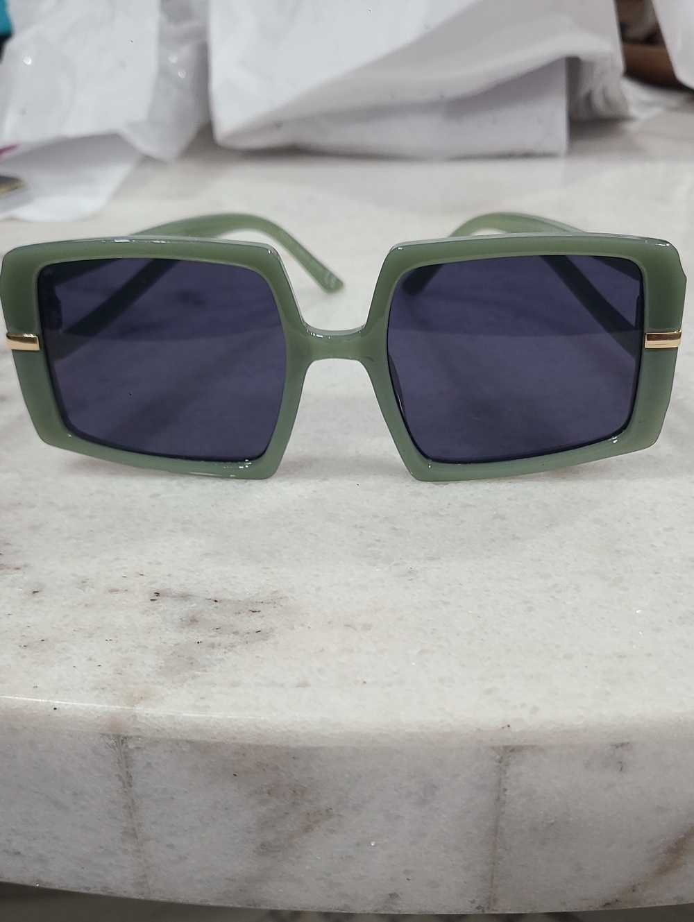 Square Olive Green Women's Sunglasses with Dark Lenses